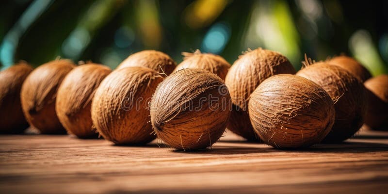 a bunch of coconuts that are sitting on a table.