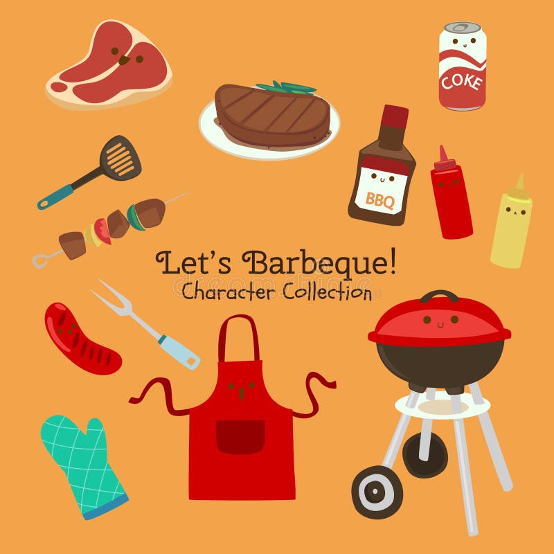 Cute Character Set of Barbeque Stock Vector - Illustration of bathroom ...