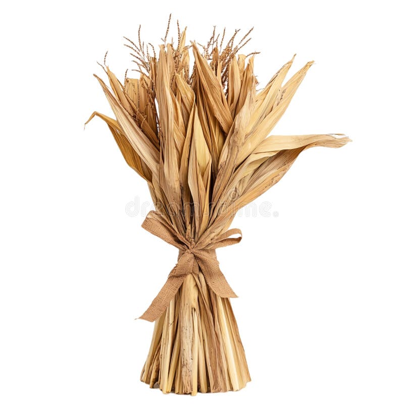 A bunch of dried corn husks is tied together with a rustic ribbon vector illustration