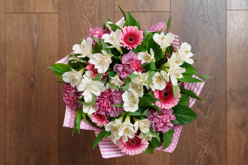 Bunch of Flowers on Wooden Surface Stock Image Image of nature