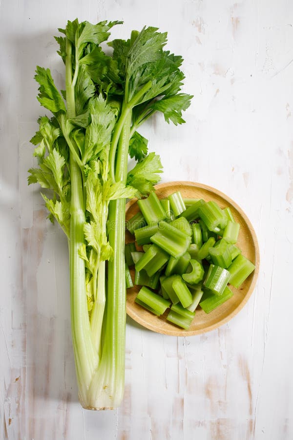 Bunch of fresh celery stalk with leaves