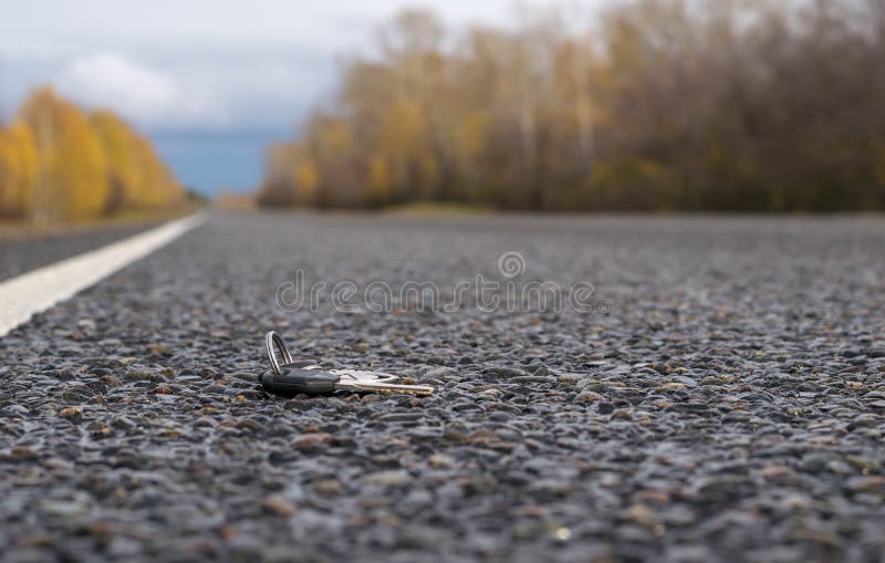 A bunch of keys lies on the asphalt surface of the roadway royalty free stock photos