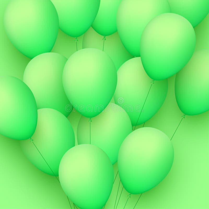 Bunch of light green balloons with threads on light green background stock illustration