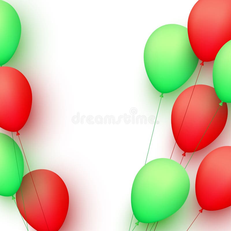 Bunch of light green and red balloons with threads on white background royalty free illustration