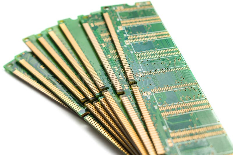 A bunch of memory modules are isolated on a white background. Many random access memory is a close up. Ddr and sdram main storage royalty free stock photos