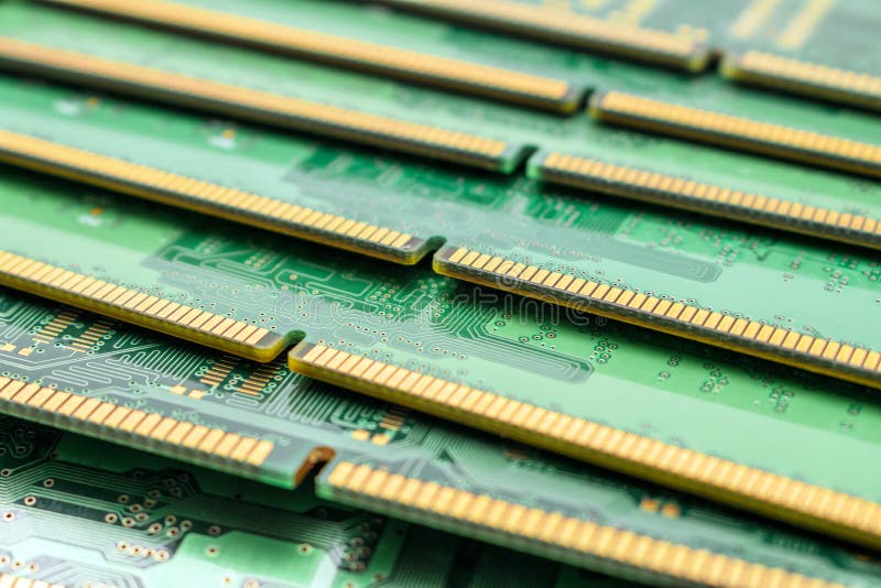 A bunch of memory modules. Many random access memory is a close up. Ddr and sdram main storage are each other. Computer technology stock photo