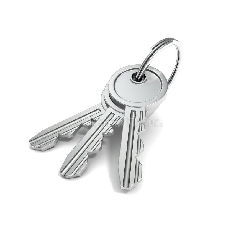 Bunch of metallic keys on a white background stock illustration