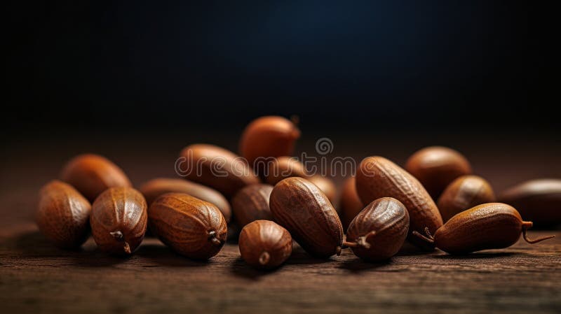 A bunch of nuts are sitting on a table with some shells AI generated. A bunch of nuts are sitting on a table with some shells AI generated