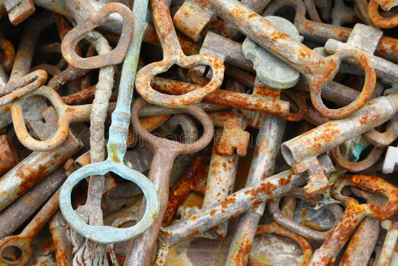 Bunch of old rusty keys. 