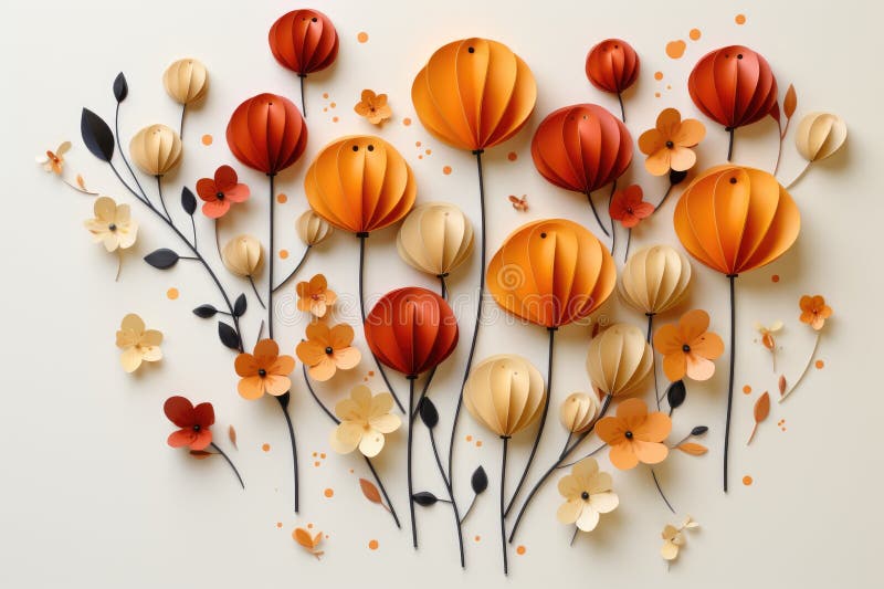 A bunch of paper flowers on a white surface. royalty free illustration