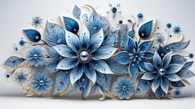 A bunch of paper flowers on a white surface. Winter flowers royalty free illustration