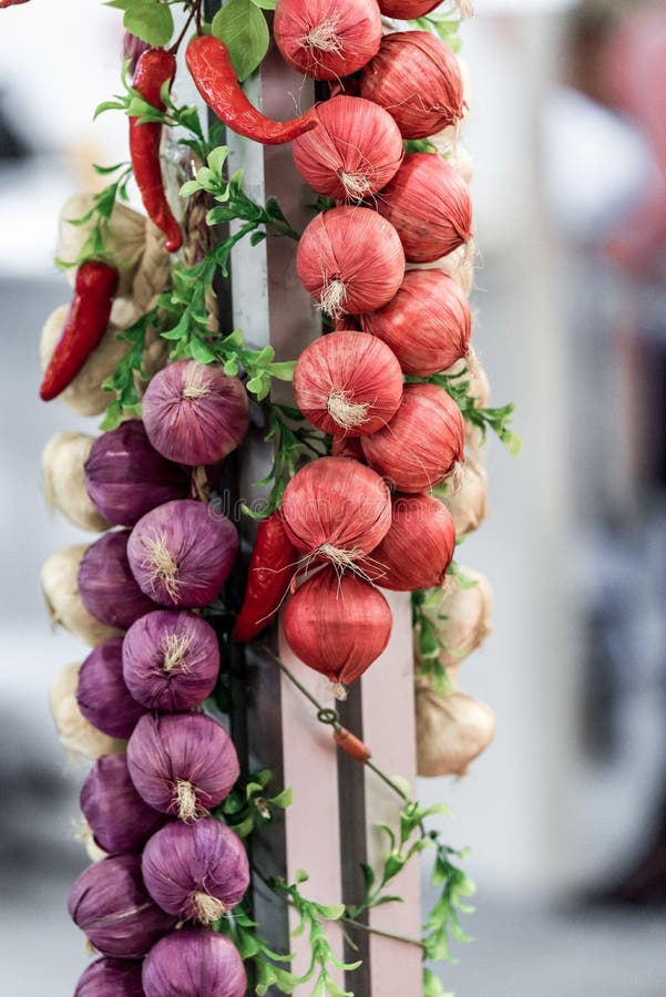 Bunch of Red and Beige Traditional German Handcrafted Plats of Onions