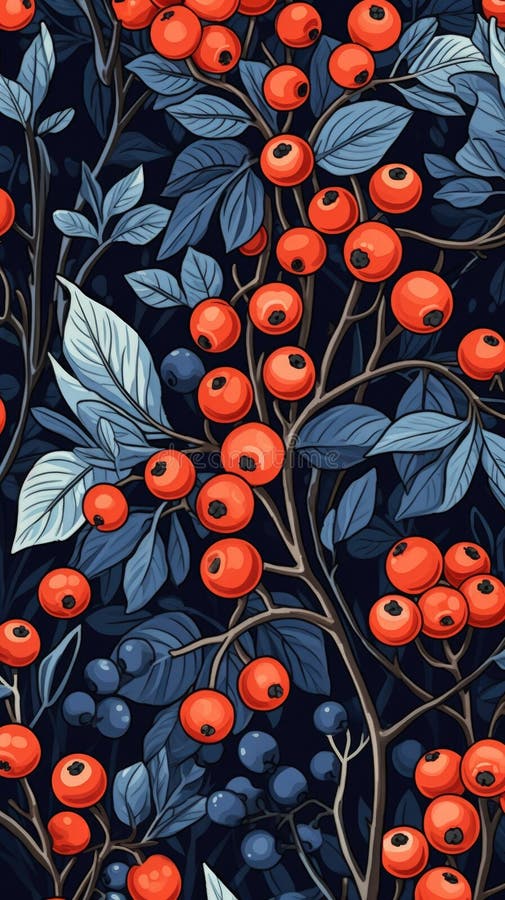 A bunch of red berries on a tree vector illustration