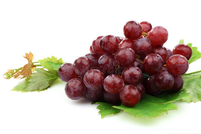 Bunch of red grapes and some leaves