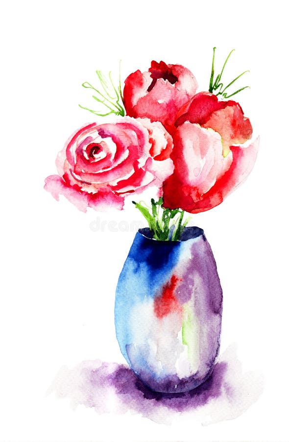 Spring flowers in vase stock illustration. Illustration of pink - 37846097