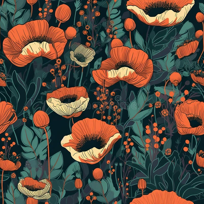 A bunch of red and white flowers on a black background. Generative AI image. vector illustration