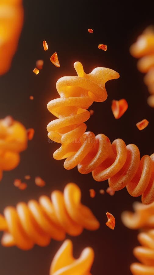 A bunch of spirals of pasta falling from above, great for food-related or creative concept scenes royalty free stock photography