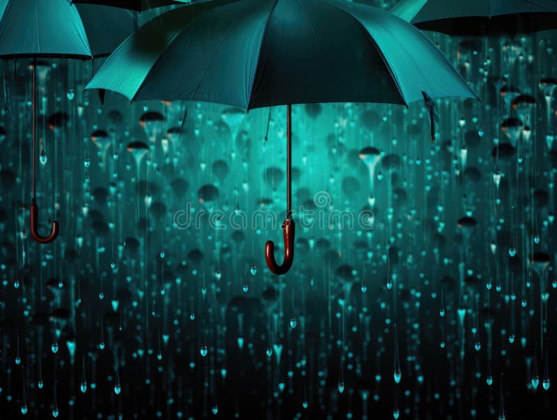 A bunch of umbrellas that are in the air. Generative AI. Cyber security to protect cryptocurrency. stock image