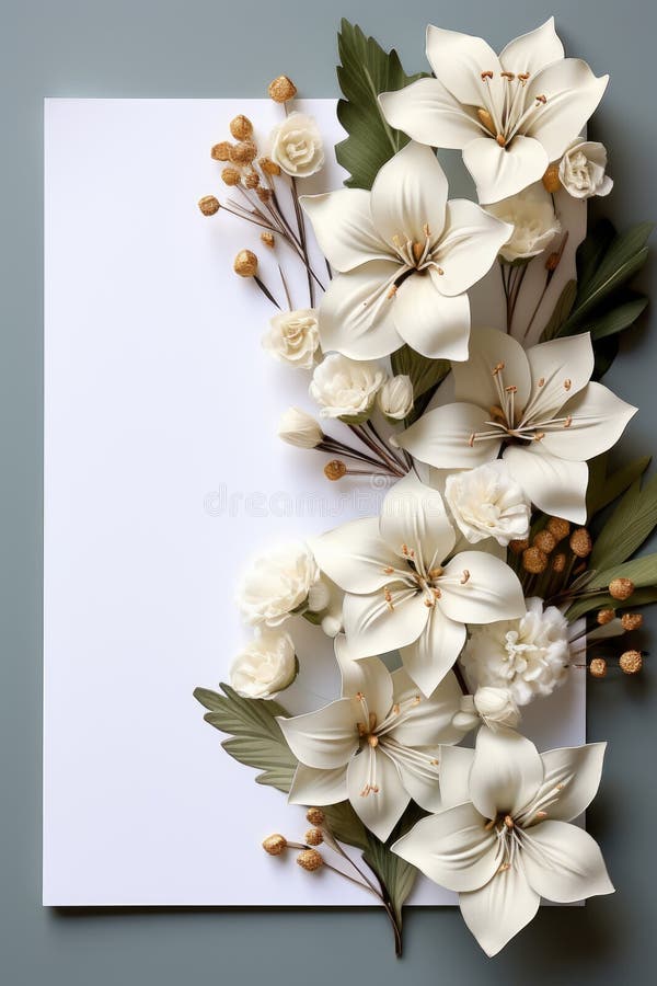 A bunch of white flowers on top of a piece of paper. Amaryllis flowers. royalty free illustration
