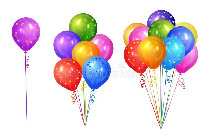 Bunches of colorful helium balloons isolated on white background