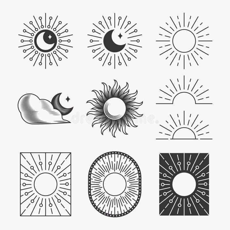Bundel celestial flat line collectie. eenvoudige ontwerpvector royalty-vrije illustratie