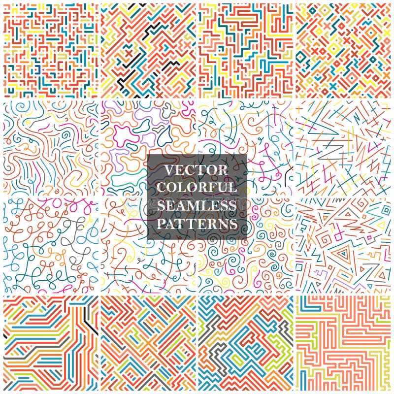 Bundle of Bright Color Seamless Patterns. Cruve and Striped Textures ...