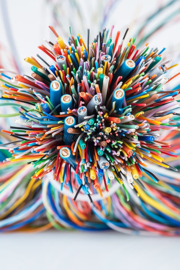 Bundle of colored electric cables stock image