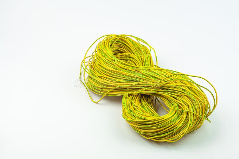 Abundle of Copper Wire Yellow Green on a White Background Stock Photo