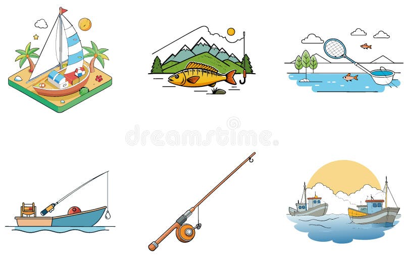 Bundle per la pesca notturna. Icone dell'insieme Crawlies inquietanti illustrazione vettoriale