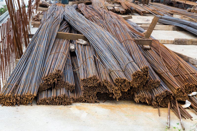 Bundle of Reinforced Metal Steel Rods at Construction Site Stock Image