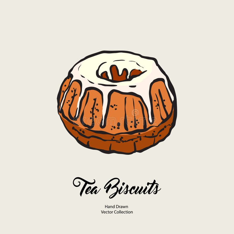 Bundt pound cake gravy isolated hand drawn vector line illustration old style. Vector tea chocolate biscuit pie