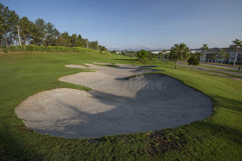 Bunkers on a golf course in a sunny day, Panama, Central America