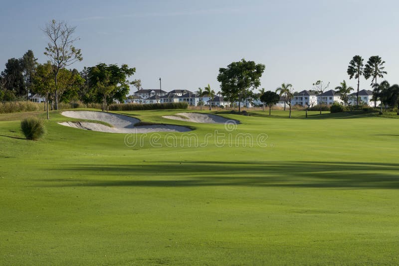 Bunkers on a golf course in a sunny day, Panama, Central America