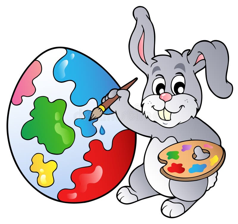 Bunny Artist Painting Easter Egg Stock Vector - Illustration of