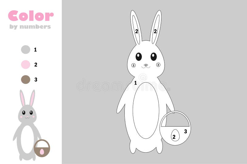 Bunny in cartoon style, color by number, easter education paper game for the development of children, coloring page, kids stock illustration Bunny in cartoon style, color by number, easter education paper game for the development of children, coloring page, kids stock illustration