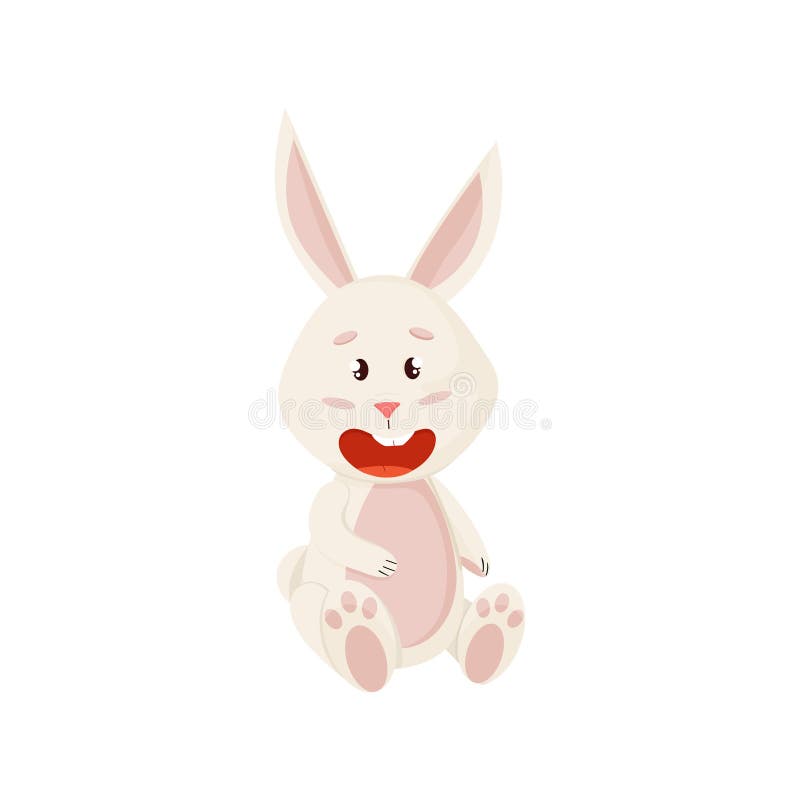 Bunny Character. Sitting and Laughing Funny, Happy Easter Rabbit. Stock
