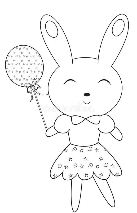 Cute Girl Walking with Bouquet of Flowers Coloring Page Stock ...