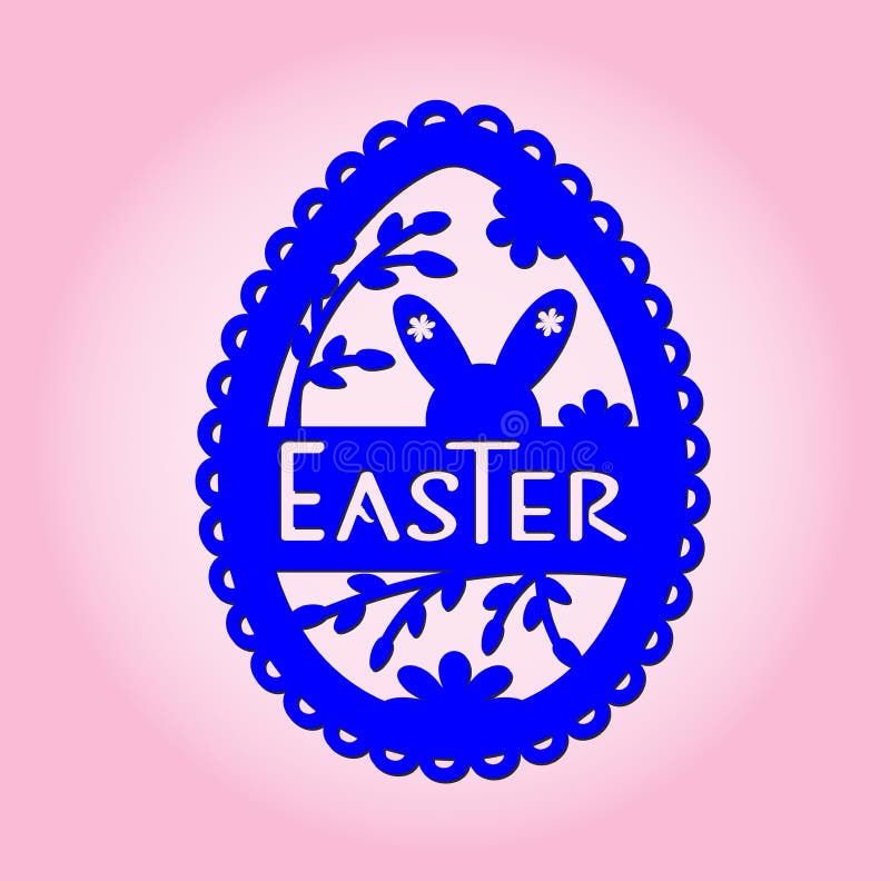 Bunny Ears on an Egg Stencil for Carving for Easter. Cut Vector File