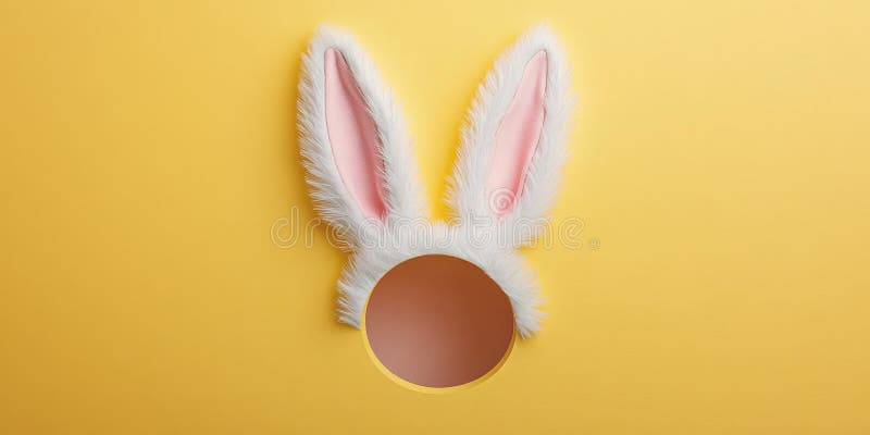 Bunny ears peek through yellow background in minimal easter concept design royalty free stock photography
