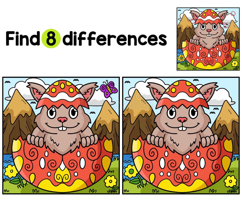 Bunny in Hatched Easter Egg Find the Differences Stock Vector ...