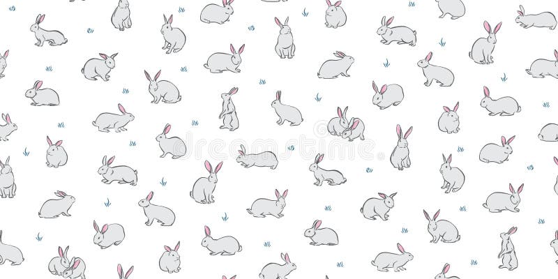 Bunny Pets Seamless Background. Vector Cute Rabbits on White Background.  Decorative Hand Drawn Childish Pattern, Cartoon Style Stock Vector -  Illustration of pattern, seamless: 143637493