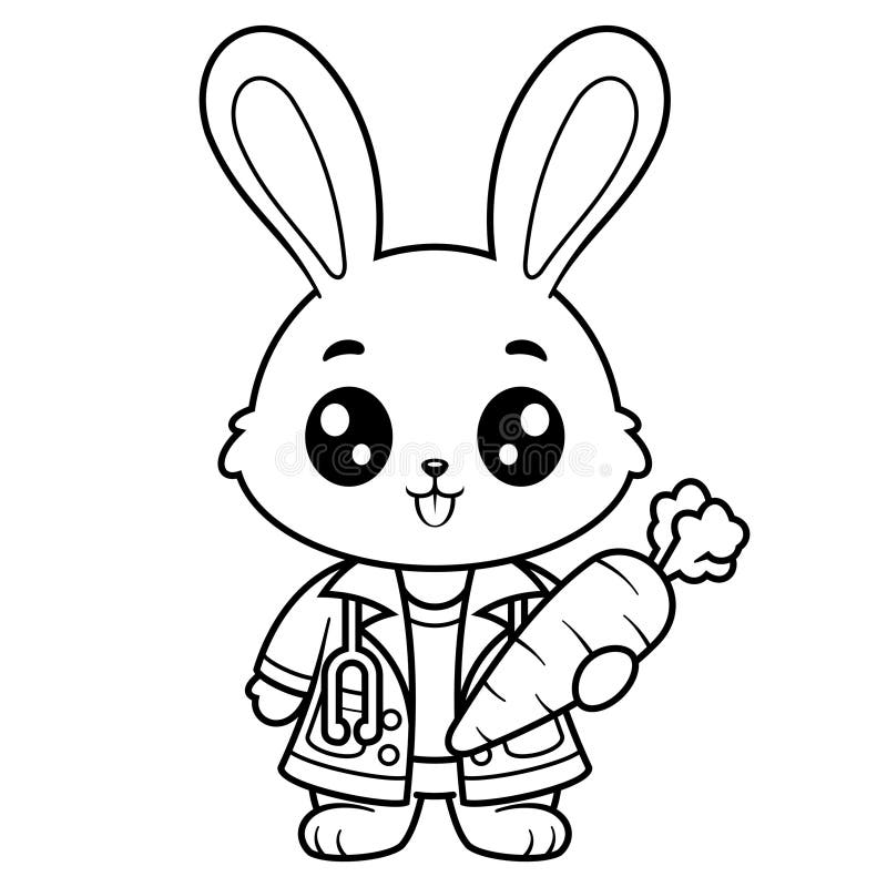 Bunny wird Arzt und bringt Karotten zum Färben stock abbildung