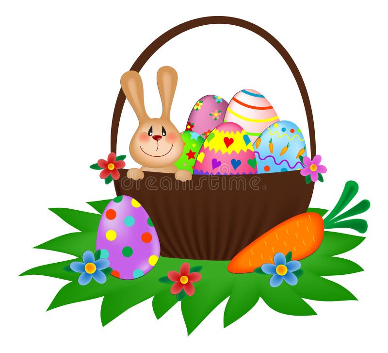 Bunny καλαθιών αυγά Πάσχας πο&upsi ελεύθερη απεικόνιση δικαιώματος