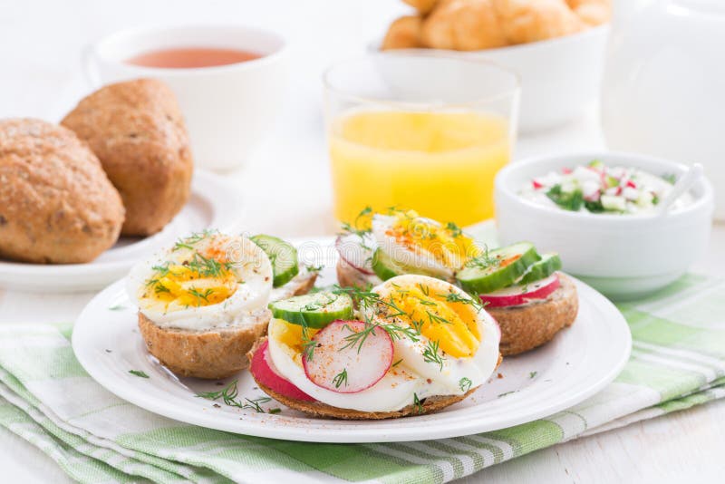 Buns with Egg and Vegetables for Breakfast Stock Photo Image of dish