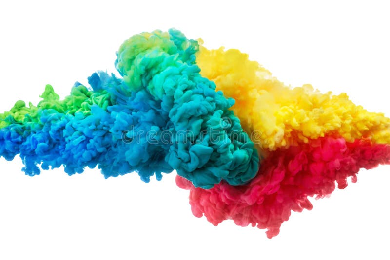 Bunte Acryltinte im Wasser lokalisiert auf Weiß entziehen Sie Hintergrund Abstrakte strukturierte Fractals lizenzfreies stockbild