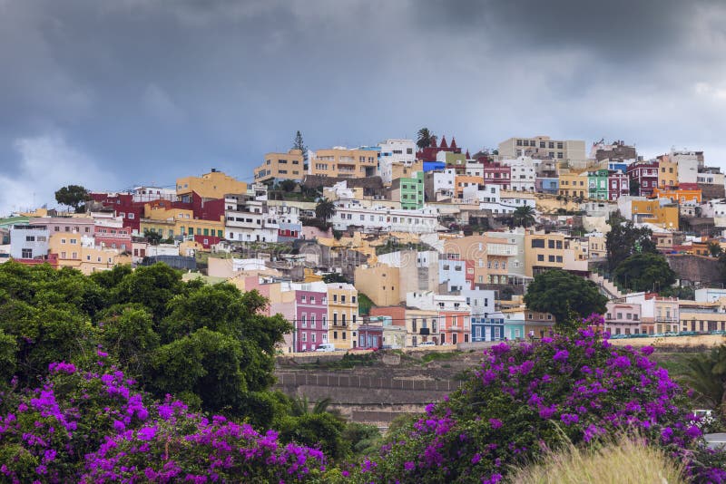 Bunte Architektur von Barrio San Juan im Las Palmas lizenzfreies stockbild Bunte Architektur von Barrio San Juan im Las Palmas lizenzfreies stockbild