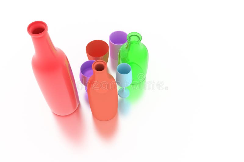Bunte cgi-Zusammensetzung, concepture Stillleben, Flasche u. Glas f?r Entwurfsbeschaffenheit, Hintergrund 3d ?bertragen vektor abbildung Bunte cgi-Zusammensetzung, concepture Stillleben, Flasche u. Glas f?r Entwurfsbeschaffenheit, Hintergrund 3d ?bertragen vektor abbildung