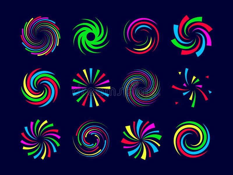 Bunte festliche Spiralen verdrehen sich und wirbeln die eingestellten Feuerwerke lizenzfreie abbildung Bunte festliche Spiralen verdrehen sich und wirbeln die eingestellten Feuerwerke lizenzfreie abbildung