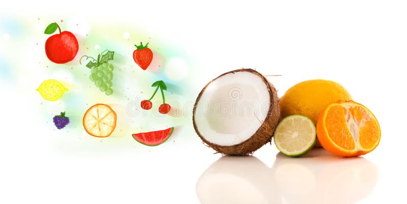 Bunte Früchte mit Hand gezeichneten erläuterten Früchten stockfotografie Bunte Früchte mit Hand gezeichneten erläuterten Früchten stockfotografie