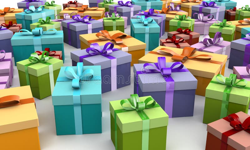 Bunte Geschenkkästen auf dem Fußboden stock abbildung